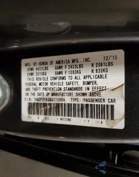 2011 Honda Accord Exl from USA, damaged, VIN 1HGCP2F80BA070968